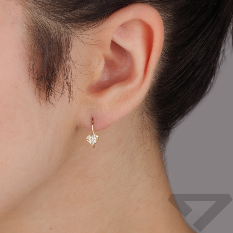 Kolczyki złote dla dziewczynki serce z białymi cyrkoniami próba 585