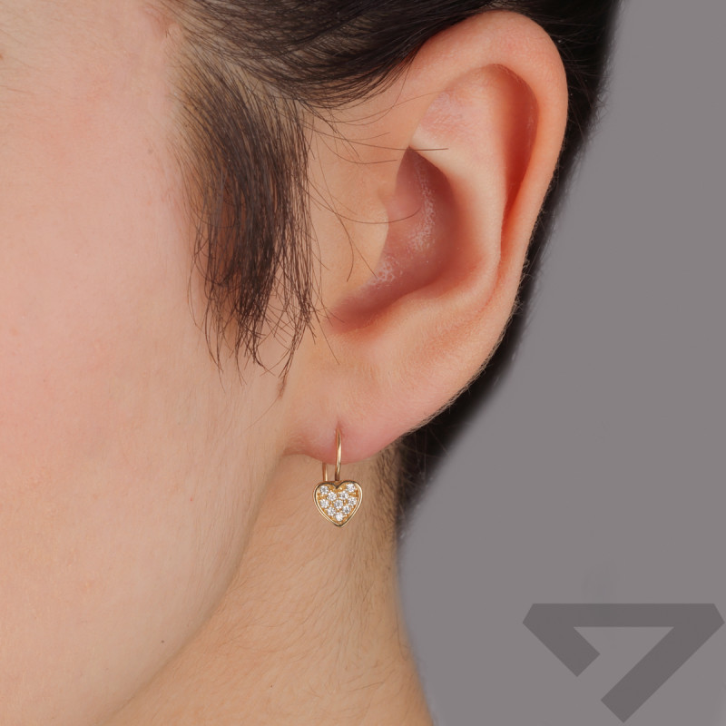 Kolczyki złote dla dziewczynki serce z cyrkoniami próba 585