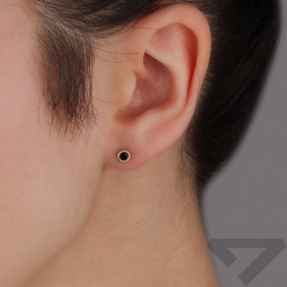 Kolczyki złote z czarną cyrkonią 3 mm w okrągłej żłobionej oprawie