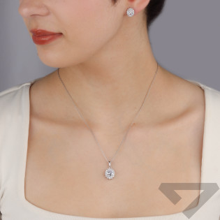 Komplet srebrny kolczyki i zawieszka markiza z białymi cyrkoniami AT777 próba 925