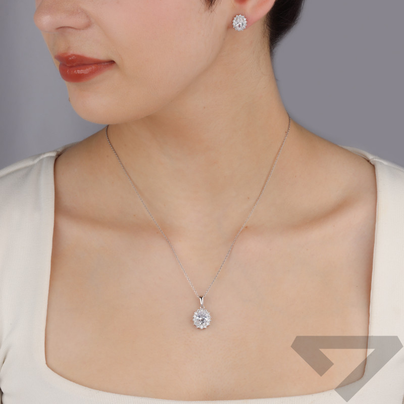 Komplet srebrny kolczyki i zawieszka markiza z białymi cyrkoniami AT777 próba 925