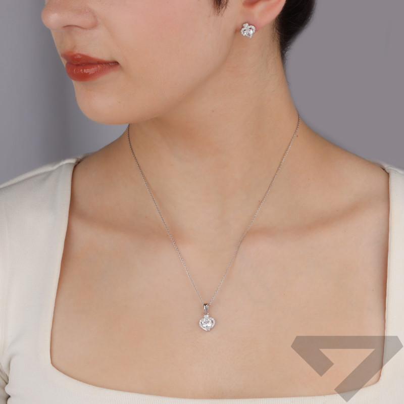 Srebrny Komplet Serca z Cyrkoniami - Kolczyki i Zawieszka - JubilerSezam.pl