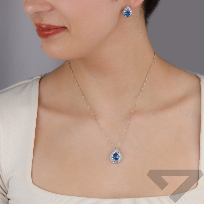 Komplet srebrny kolczyki i zawieszka kropla z niebieską cyrkonią TB 22765 próba 925