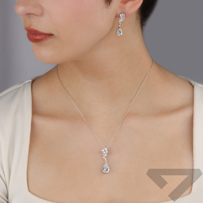 Komplet srebrny kolczyki i naszyjnik markiza z cyrkoniami TB 21041-21085 próba 925