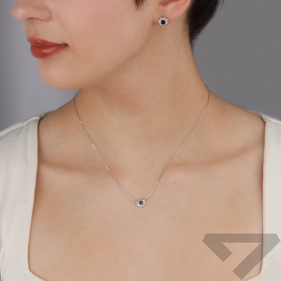 Komplet srebrny kolczyki i naszyjnik kwiat z czarnymi cyrkoniami TB 21435-21420 próba 925