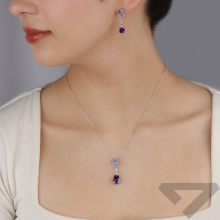 Komplet srebrny kolczyki i naszyjnik markiza z fioletowymi cyrkoniami TB 21042-21086 próba 925