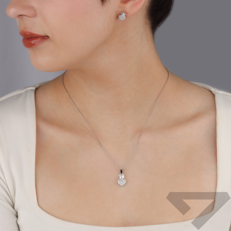 Komplet srebrny kolczyki i zawieszka serca z cyrkoniami TB 22767 próba 925