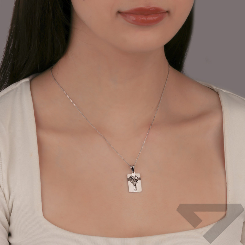 Medalik srebrny rodowany blaszka z Panem Jezusem MV MD471b rod próba 925