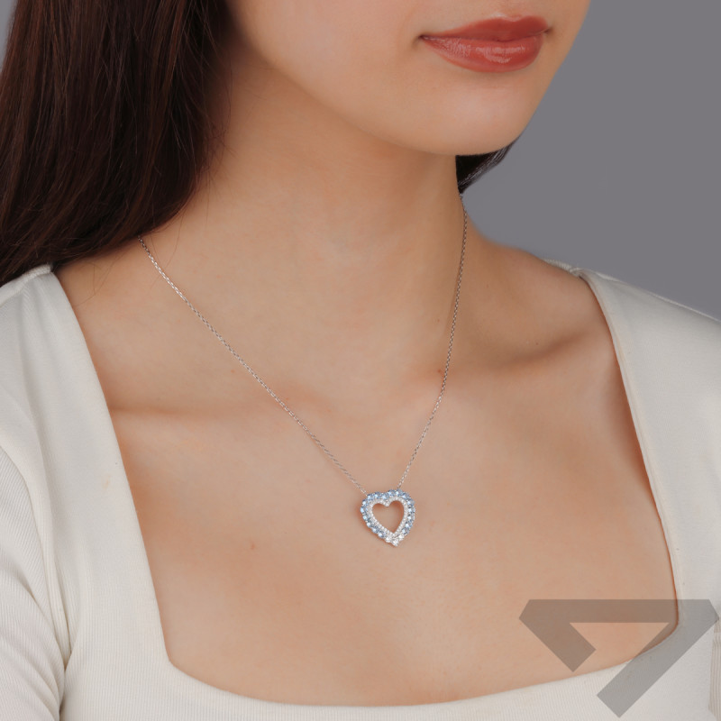 Naszyjnik srebrny serce z j.niebieskimi i białymi cyrkoniami/anker TB 22908 próba 925