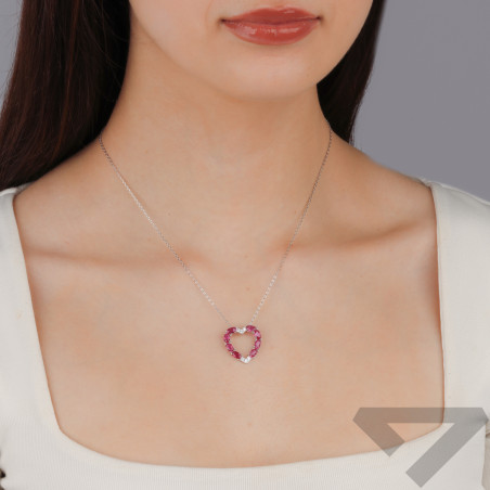 Naszyjnik srebrny serce z owalnymi czerwonymi cyrkoniami/anker TB 19438 próba 925