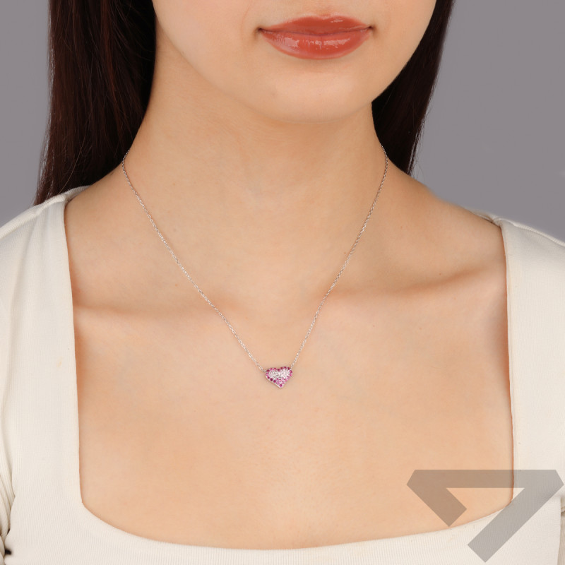 Naszyjnik srebrny serce z c.różowymi i białymi cyrkoniami/anker TB 21090 próba 925