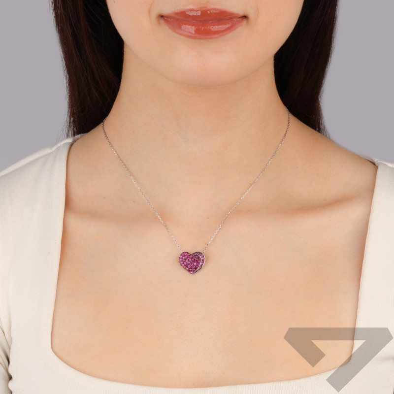 Naszyjnik srebrny serce z c.różowymi cyrkoniami/anker TB 22626 próba 925