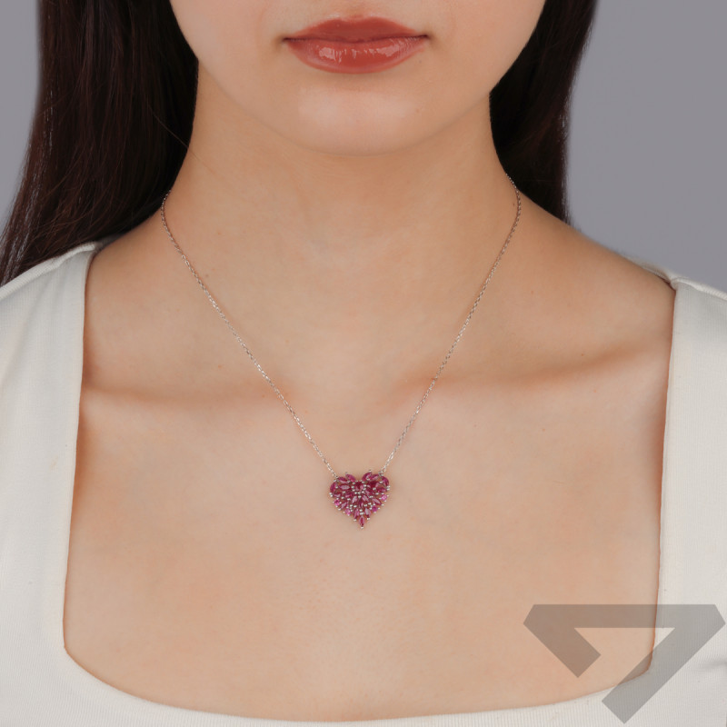 Naszyjnik srebrny serce z czerwonymi cyrkoniami łezkami/anker TB 22629 próba 925