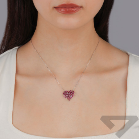 Naszyjnik srebrny serce z czerwonymi cyrkoniami łezkami/anker TB 22629 próba 925
