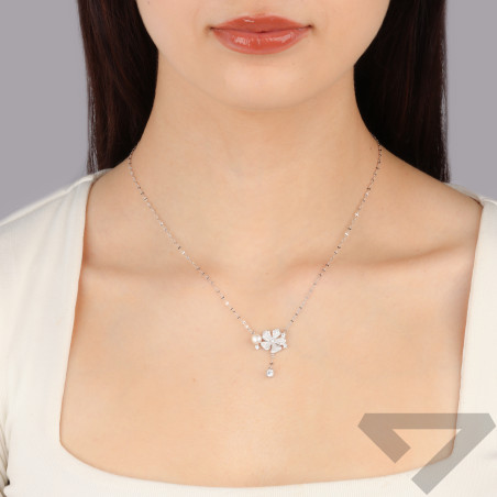 Naszyjnik srebrny kwiat z cyrkoniami i biała perła/blaszki TB 23683 próba 925