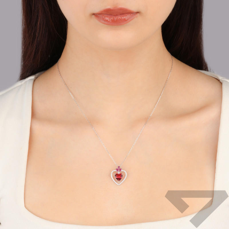 Naszyjnik srebrny serce z czerwoną i białymi cyrkoniami/anker TB 22248 próba 925