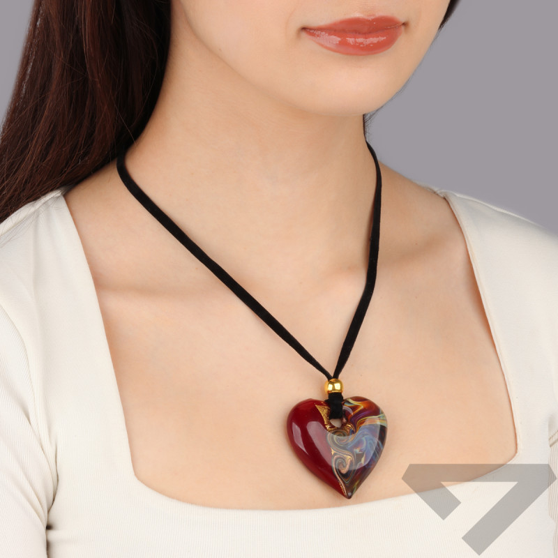 Naszyjnik ze szkłem murano OVER bordowo-złote serce KQ159-BOR