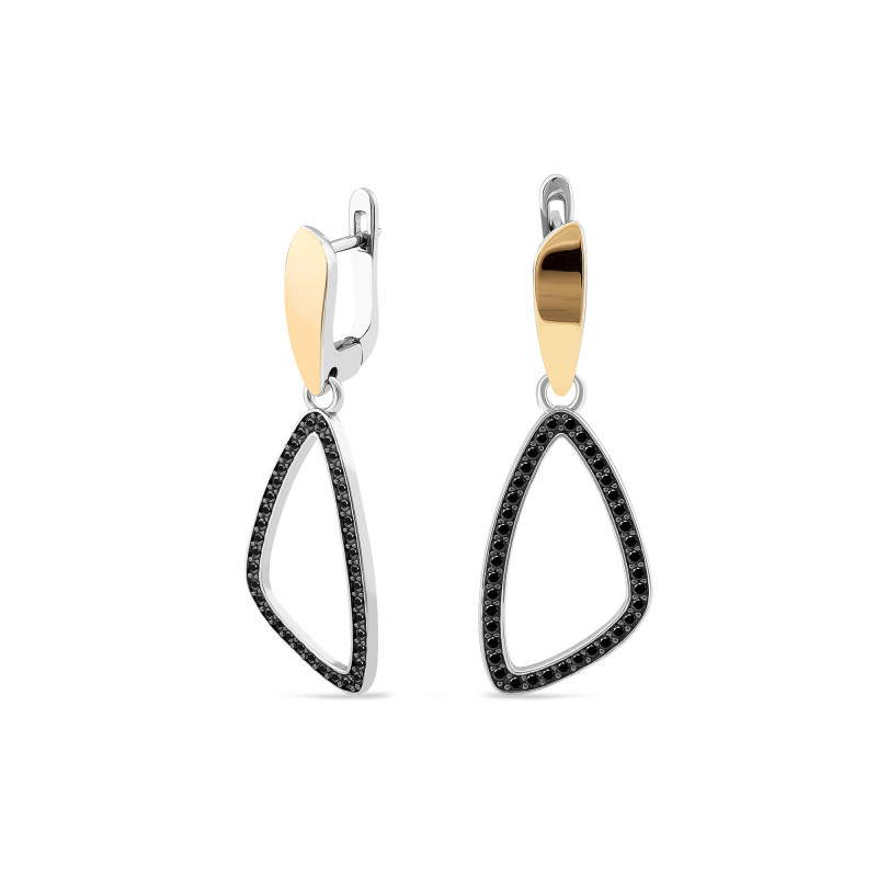 Kolczyki srebrne trójkąt obły z czarnymi cyrkoniami i złotą blaszką/ang. PX 964 BL_AU375 blaszka gold