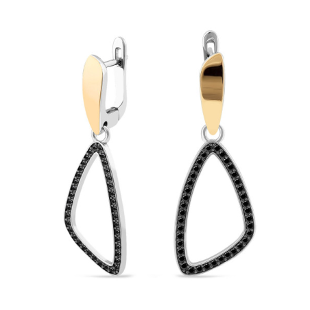 Kolczyki srebrne trójkąt obły z czarnymi cyrkoniami i złotą blaszką/ang. PX 964 BL_AU375 blaszka gold