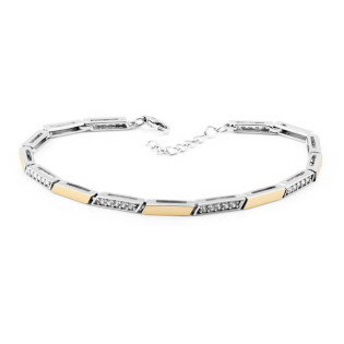 Bransoleta srebrna z cyrkoniami i złotymi blaszkami