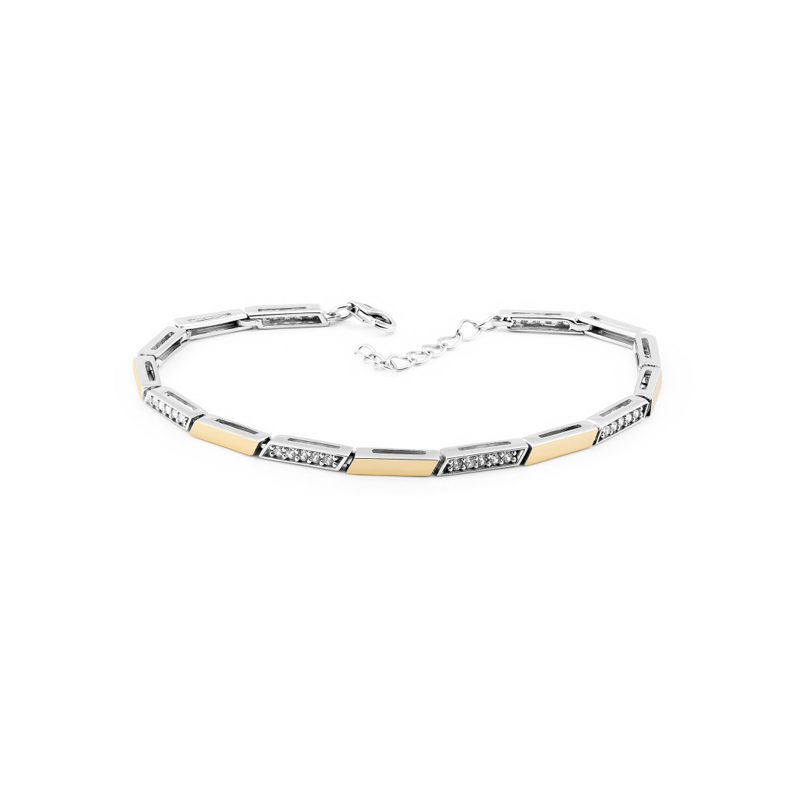 Bransoleta srebrna z cyrkoniami i złotymi blaszkami