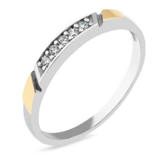 Pierścionek srebrny rząd cyrkonii ze złotą blaszką