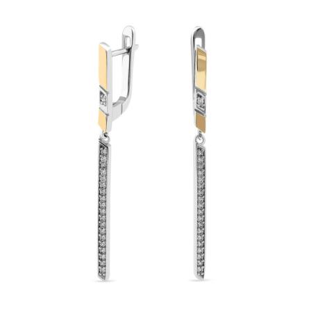 Kolczyki wiszące srebrne pałki z białymi cyrkoniami ze złotą blaszką na zapięciu