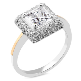 Pierścionek srebrny z domieszką złota Markiza z białymi cyrkoniami