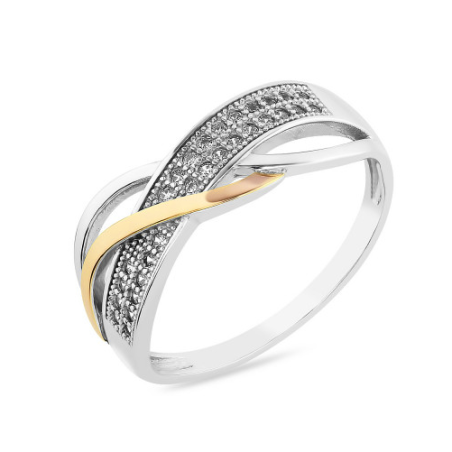 Pierścionek srebrny dwa rzędy cyrkonii i złota blaszka PX 1363_AU375 blaszka gold