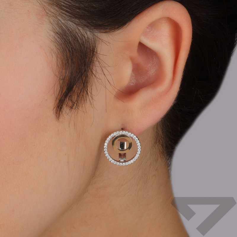 Kolczyki srebrne koło z cyrkoniami i złotą blaszką/ang.zap. PX G1146_AU375 blaszka gold