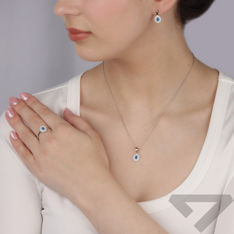 Zawieszka srebrna owal z szafirową i białymi cyrkoniami BM 752 SA_AU375 blaszka gold