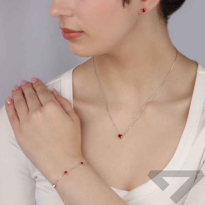 Srebrny Komplet Serca z Czerwoną Cyrkonią pr. 925 - JubilerSezam.pl