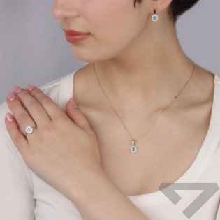 Zawieszka srebrna owal z niebieską i białymi cyrkoniami i złotą blaszką BM 752 AZ_AU375 blaszka gold