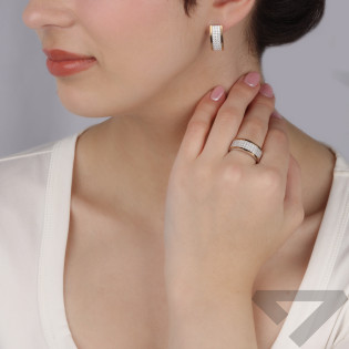 Kolczyki srebrne trzy rzędy białych cyrkonii i złota blaszka/ang.zap. BM 548_AU375 blaszka gold