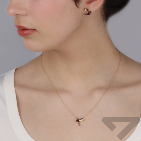 Złoty Naszyjnik Koliber z Rodolitem, Szafirami i Diamentem - JubilerSezam.pl