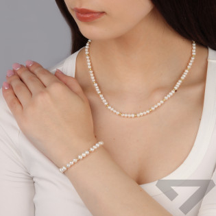 Bransoleta złota z perłami i grawerowanymi kulkami VJ 63-340 perła próba 585