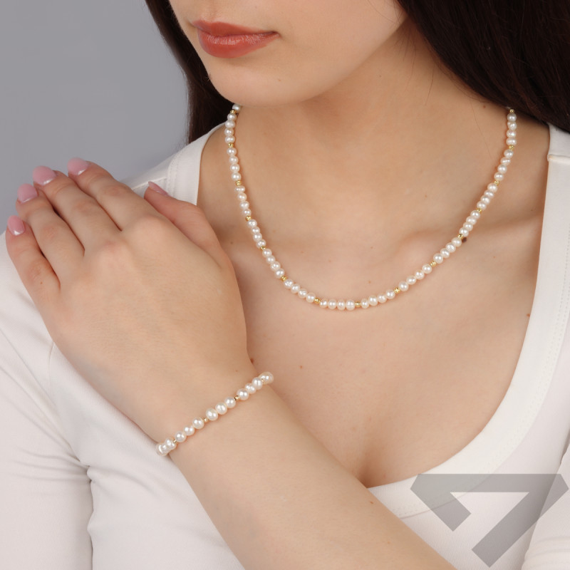 Bransoleta złota z perłami i grawerowanymi kulkami VJ 63-340 perła próba 585