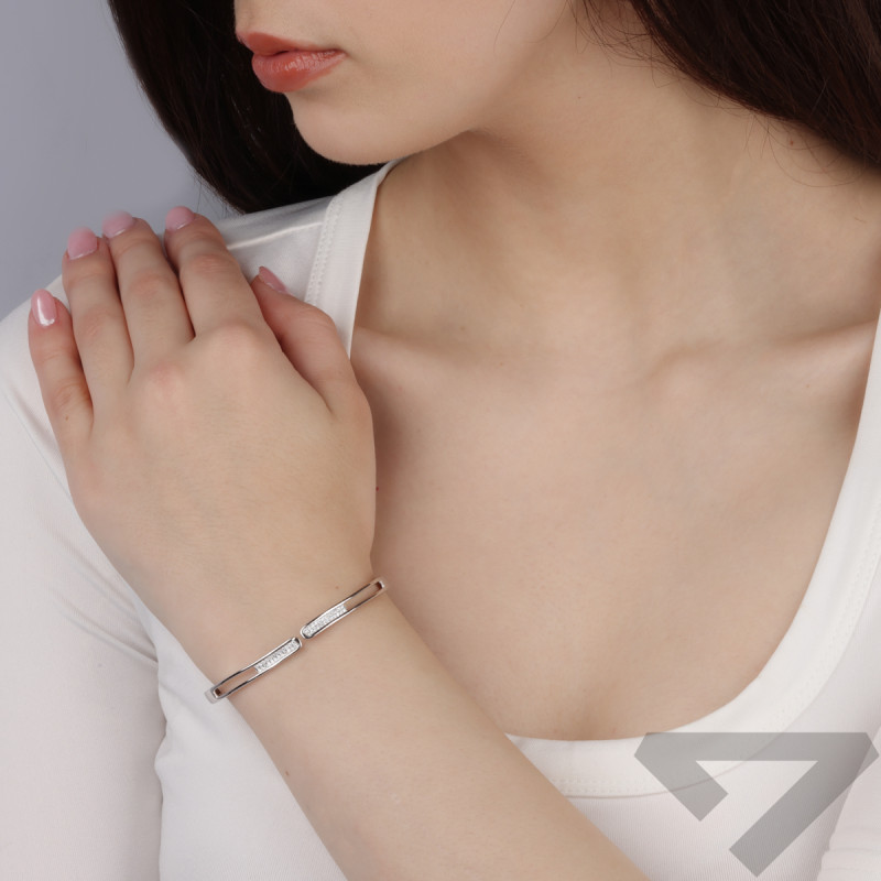 Bransoleta srebrna bangla z dwoma rzędami cyrkonii/otwarta TB 24040 próba 925