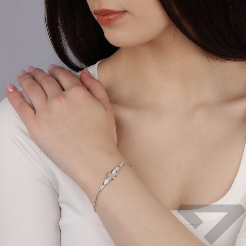 Bransoleta srebrna wąż z białymi i zielonymi cyrkoniami TB 24028 próba 925