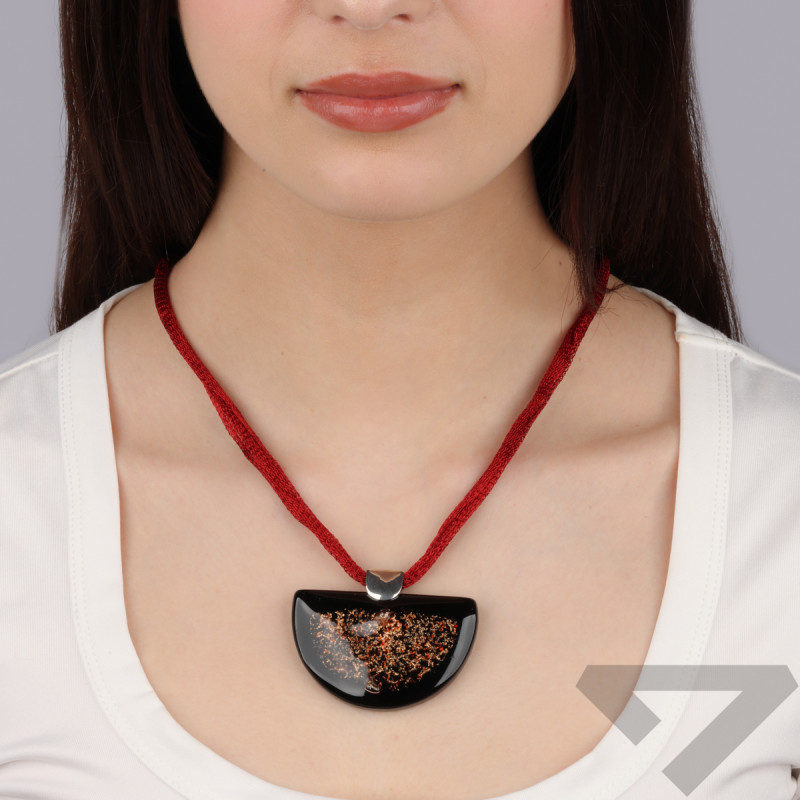 Srebrny Naszyjnik Szkło Murano Czarno-Brązowe pr. 925 - JubilerSezam.pl