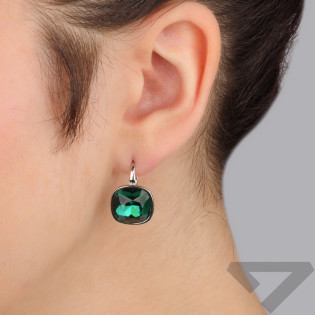 Kolczyki srebrne z zielonym kwadratowym kryształem/big.zam. HS SWASQ15x15-EM próba 925