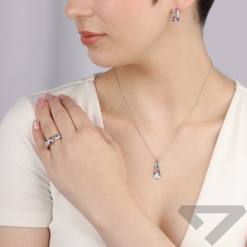 Srebrny Komplet Kolczyki i Zawieszka z Cyrkoniami - JubilerSezam.pl