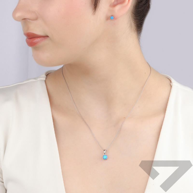 Srebrny Komplet z Opalami - Kolczyki i Zawieszka pr. 925 - JubilerSezam.pl