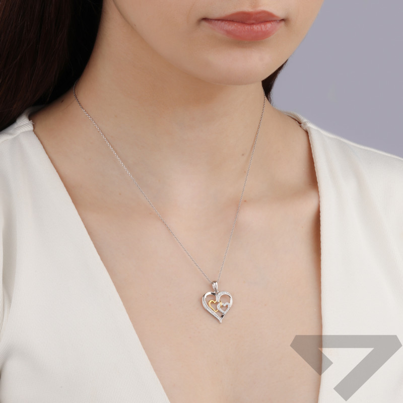 Serduszko srebrne z cyrkoniami i pozłacanym sercem TB 22721 próba 925