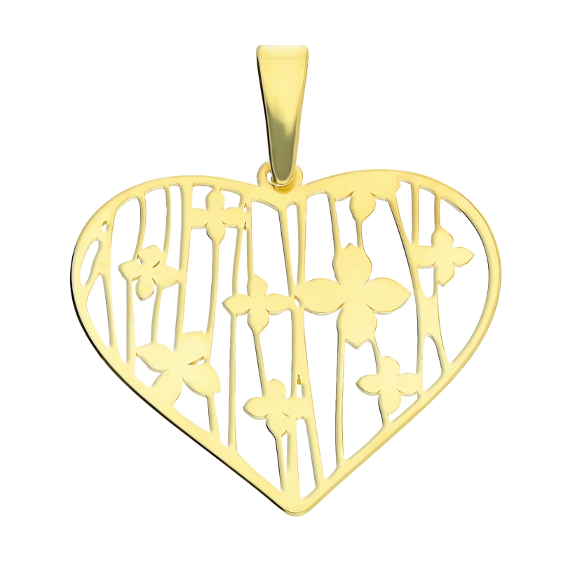 Serduszko pozłacane ażurowe z paskami i kwiatkami JZ 10224610 duży próba 925