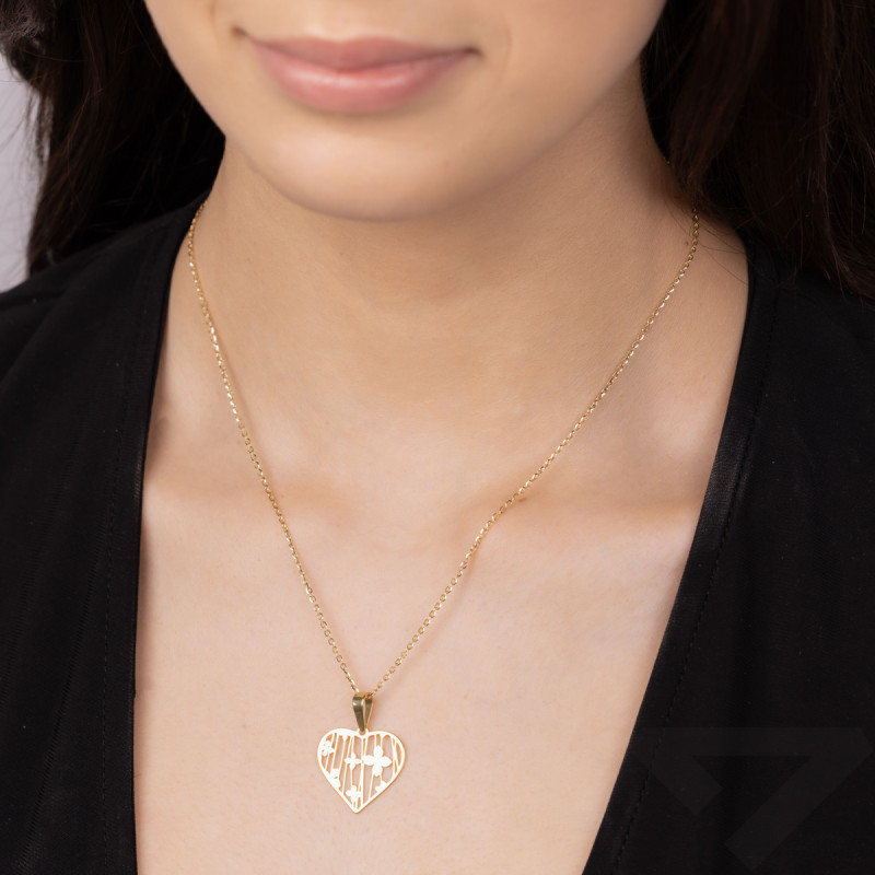 Serduszko pozłacane ażurowe z paskami i kwiatkami JZ 10224610 duży próba 925