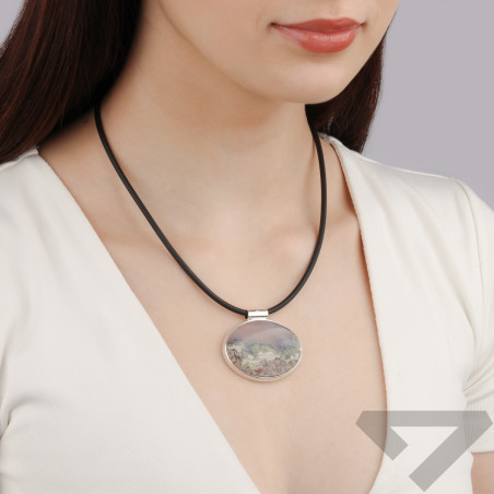 Zawieszka srebrna agat mszysty Ural IU-agmsz-3 owal próba 925