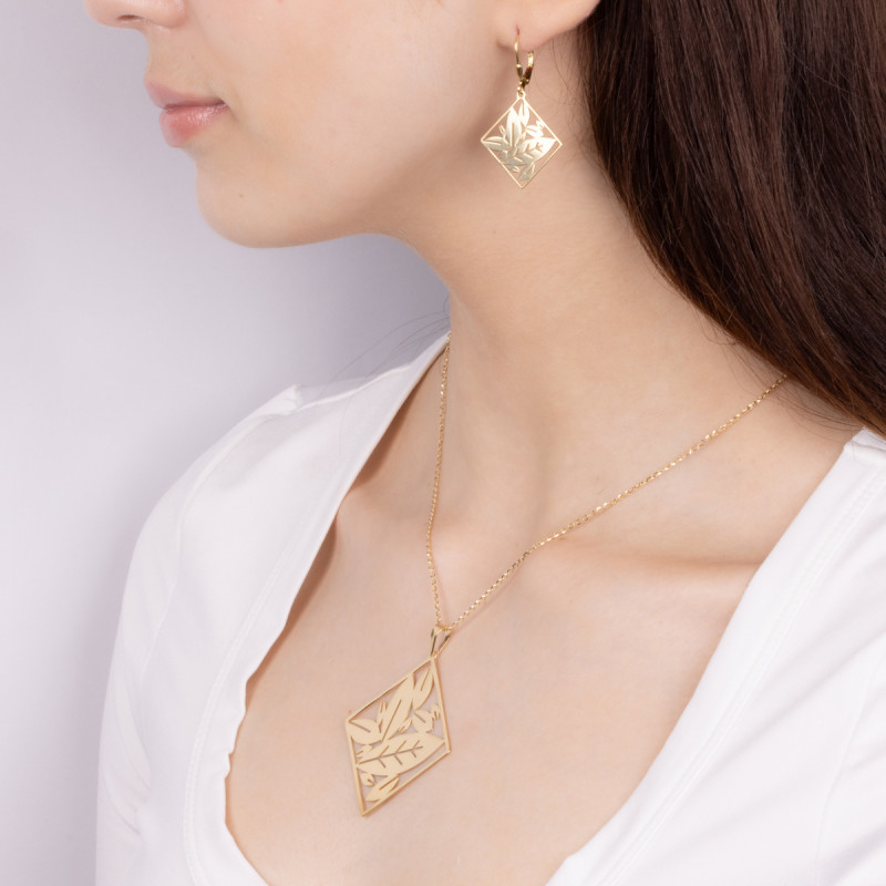 Zawieszka pozłacana liście w kwadratowej ramce JZ 10095610 próba 925