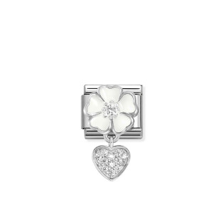 Element link do bransoletki Nomination Composable Silver Biały kwiat i serce charms 331814 04 stal i srebro 925