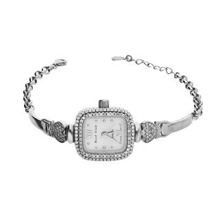 Zegarek srebrny kwadratowa tarcza z cyrkoniami AT ZS2-B serca próba 925